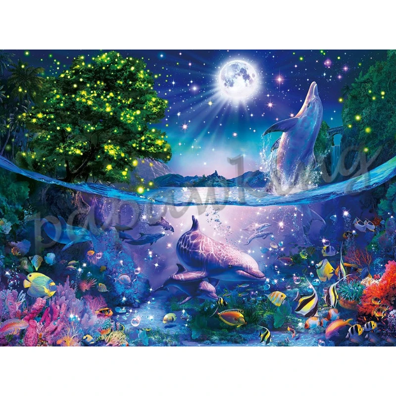 

5D Diamond Painting Dolphin Fantasy Underwater World Fish Full Diamond Embroidery Cross Stitch Mosaic Rhinestone Home Decor Gift