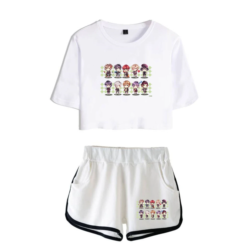 

Harajuku Classic Diabolik Lovers Print Short Sleeve Cool Sexy Shorts+lovely T-shirts Dew navel Pretty Girl suits Two Piece Set