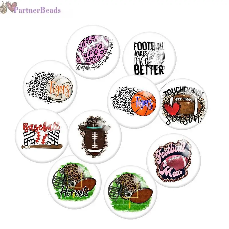 

Football Round Photo Glass Cabochon Demo Flat Back Making Findings 20mm Snap Button N6391