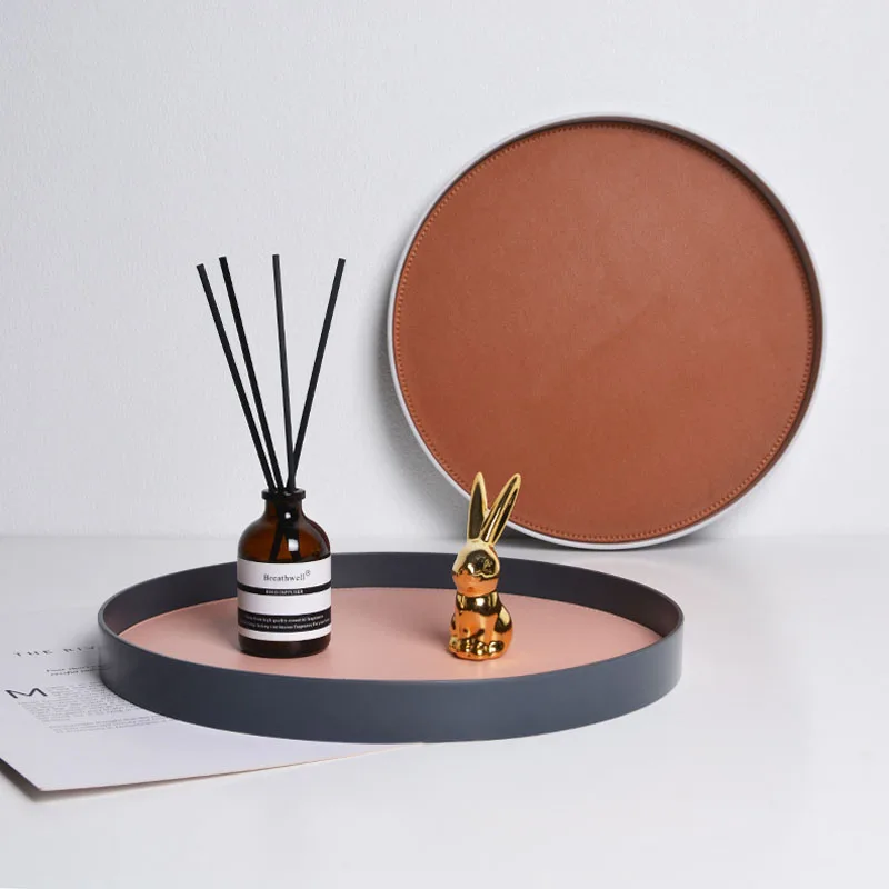 

Nordic Simple Leather Round Storage Tray Living Room Porch Cosmetics Desktop Storage Tray Jewelry Display Plate Home Decor