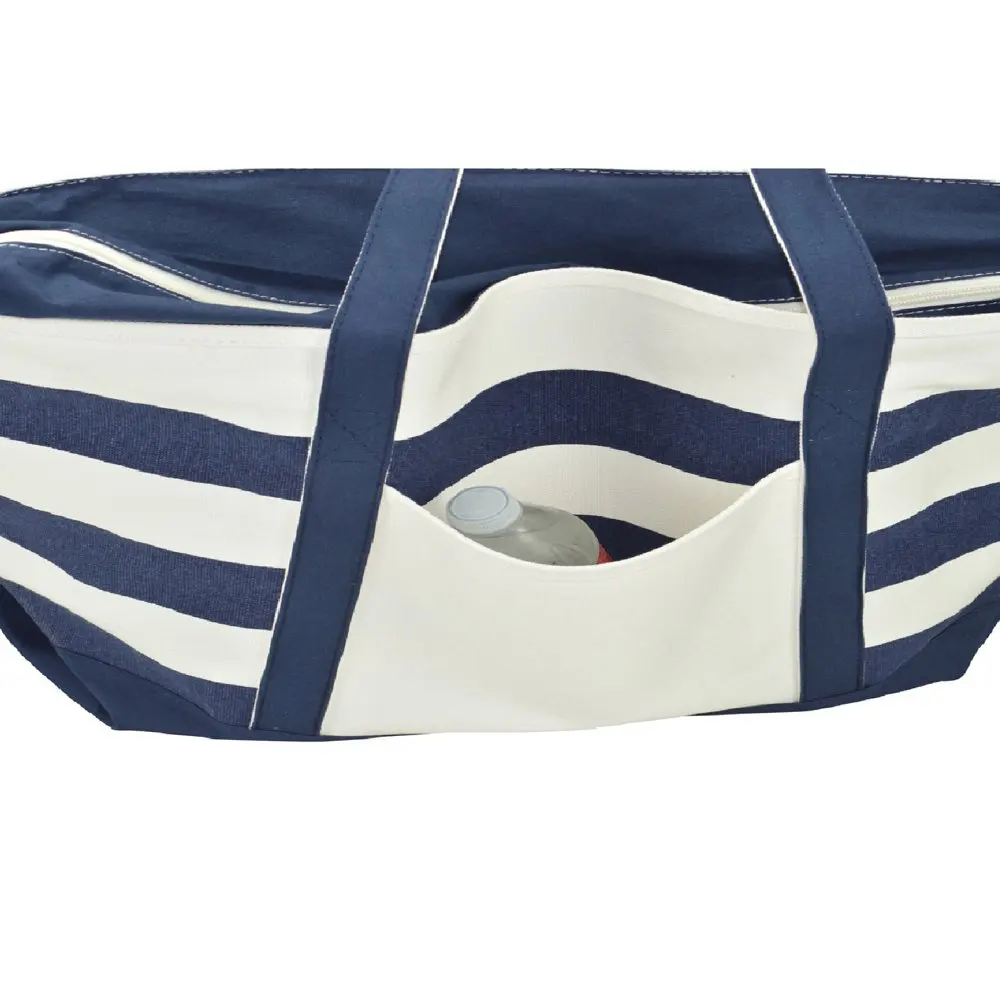 Striped Boat Bag Premium Cotton Canvas Tote in Navy Blue