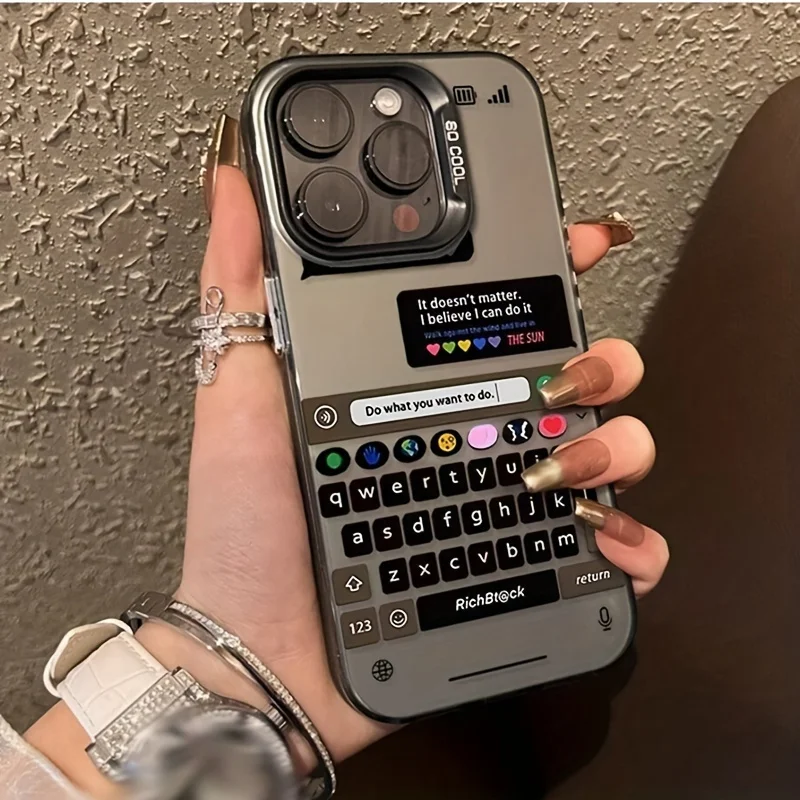 Фото Прозрачный черный чехол для iPhone с гальваническим покрытием и имитацией клавиатуры, с вдохновляющей цитатой, глянцевый, прозрачный №3