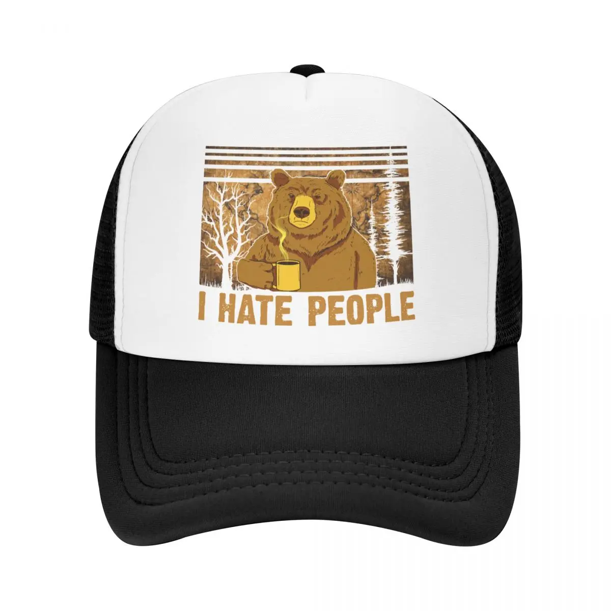 Custom Camping Bear I Hate People Baseball Cap for Men Women Breathable Trucker Hat Outdoor Snapback Caps Summer Hats