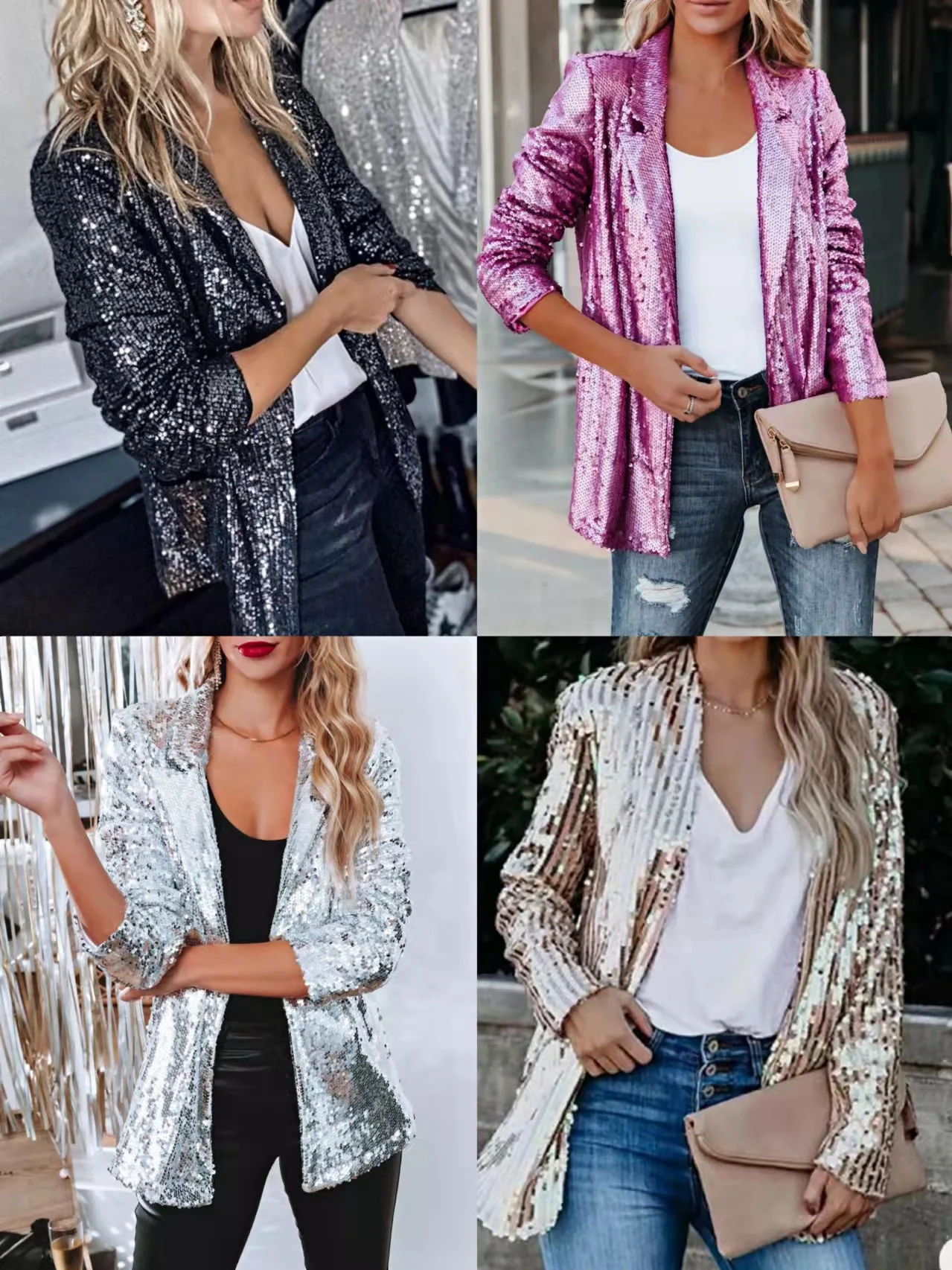 

2022 spring new fashion sequin lapel casual suit jacket women