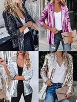 2022 spring new fashion sequin lapel casual suit jacket women