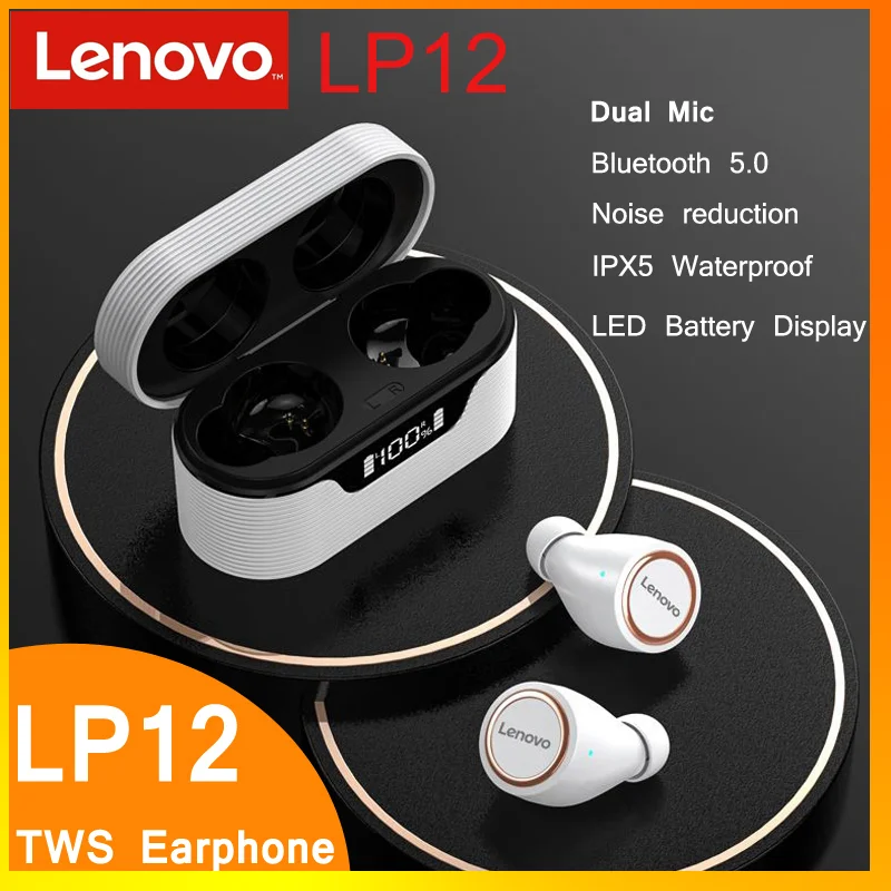

Original Lenovo LP12 TWS Earphone Wireless Bluetooth Headphones IPX5 Waterproof Headset Stereo Bass Mic LP1 2 AI Noise Reduction