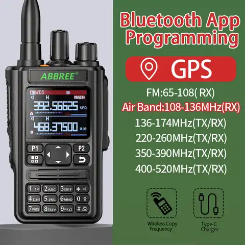 ABBREE телефон, Bluetooth, GPS, 136-520 МГц, полнодиапазонная Беспроводная радиостанция, любительская радиостанция, любительская радиостанция, тип С, по...