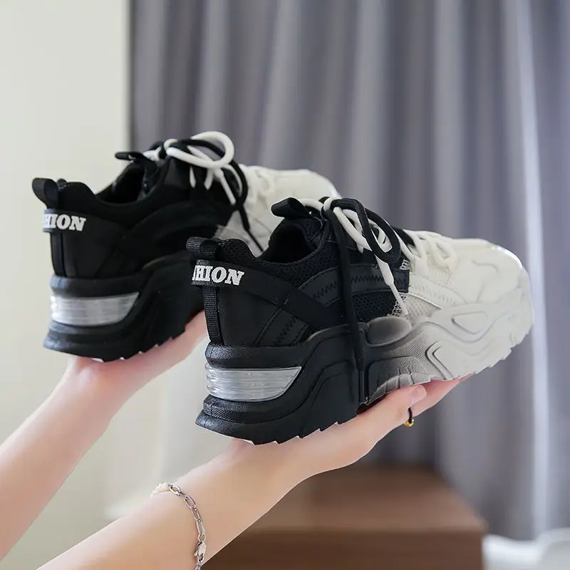 SHANPA Gradient Color Chunky Sneakers Women Summer Mesh Casual Fashion Breathable Sports Shoes Platform Height Increasing Shoes