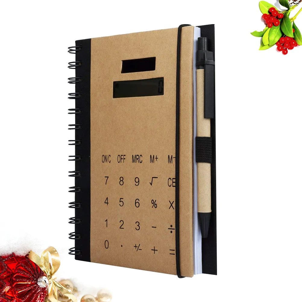 

A5 Size Portable Notepad with Calculator Notebook Business Memo Pad Note Pads Stationery Note Paper for Office School (Khaki)