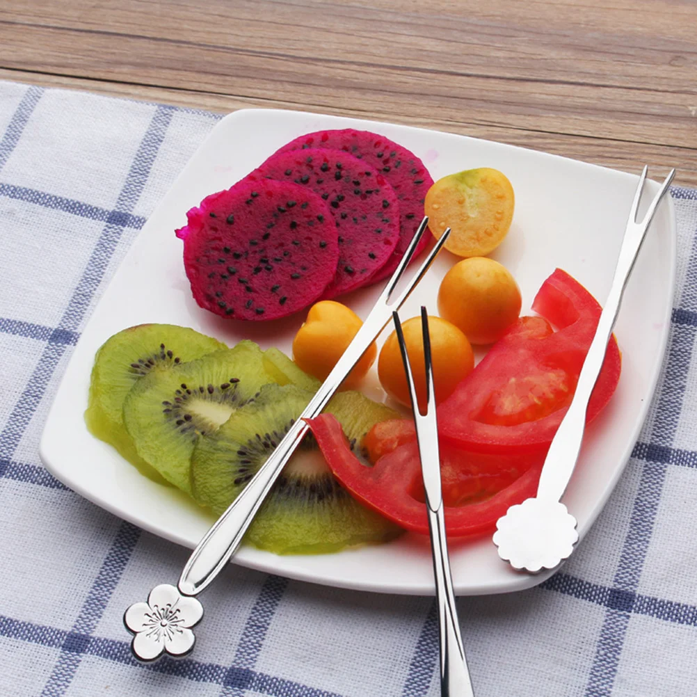 

5PCS Stainless Steel 2 Pong Fruit Fork Flower Mini Fruit Salad Picks for Hotel KTV Party (Random Pattern)