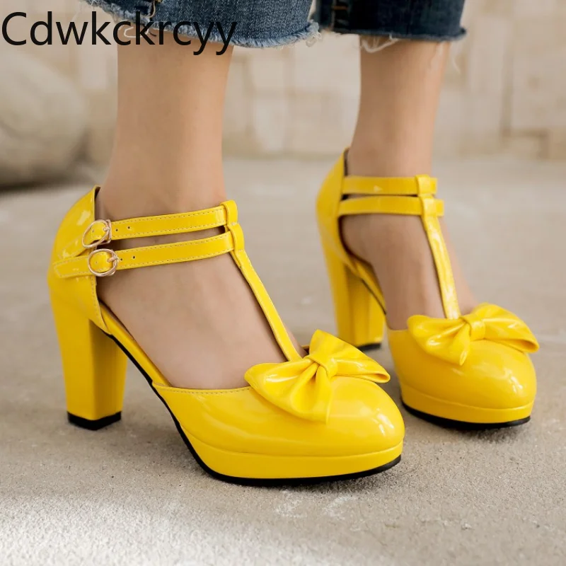 

Женские туфли с круглым носком, высокий каблук, бант-бабочка, неглубокий Носок, туфли на толстом каблуке, весна-осень