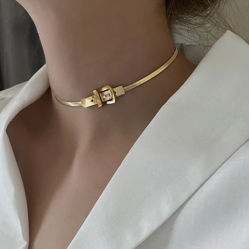

Classic Watch Buckle Shape Titanium Steel Choker Necklace For Woman New Korean Fashion Jewelry Gothic Girl's Sexy Clavicle Chain