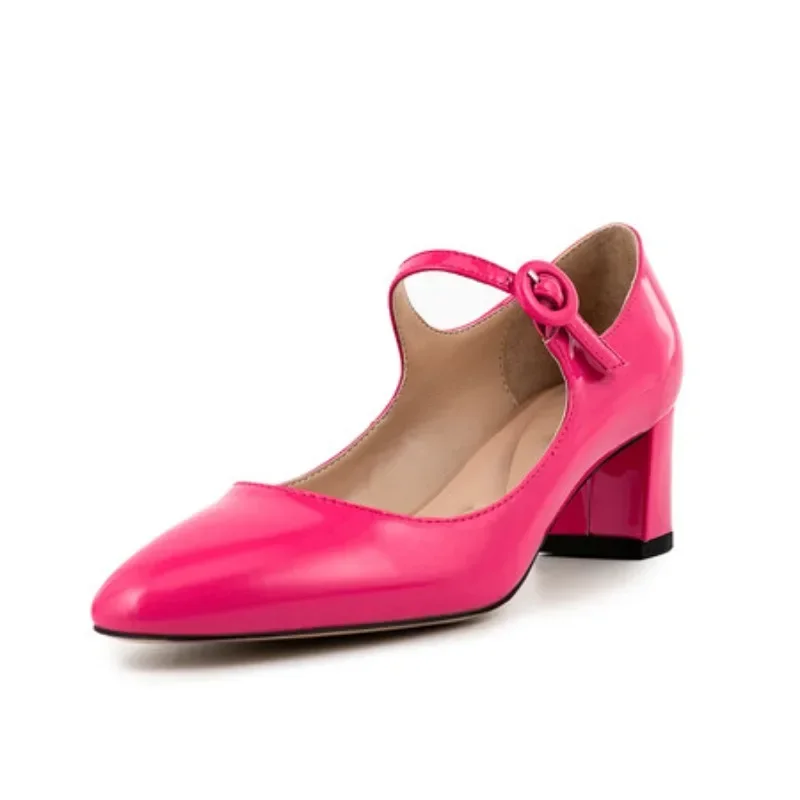 2024 абрикосовые туфли Мэри Джейн на толстом каблуке с круглым носком новые