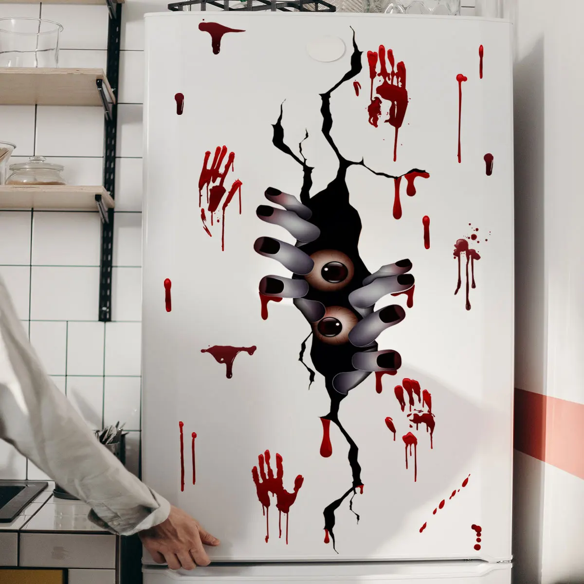 

Halloween 3D Broken Wall Sticker Peeping Blood Handprint Decorative Wall Sticker Holiday Creative Horror Atmosphere Creation