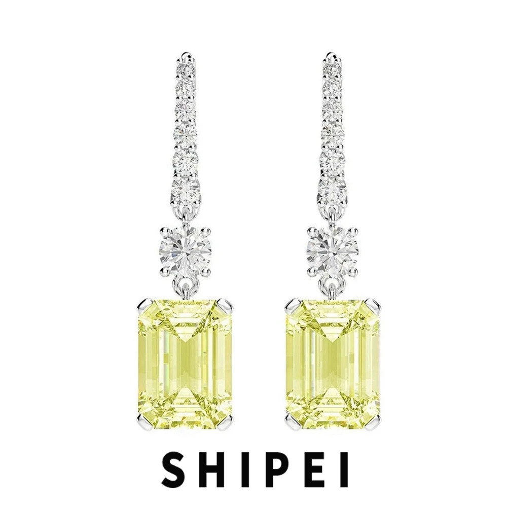 

SHIPEI 925 Sterling Silver Emerald Cut 4CT Citrine White Sapphire Gemstone Drop Dangle Earrings Fine Jewelry for Women Wholesale