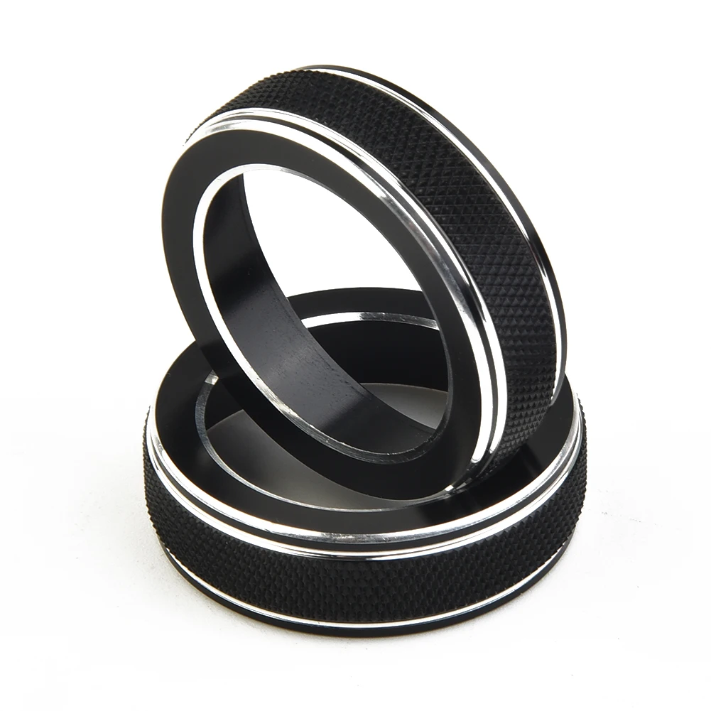 

2pcs Volume CD Switch Knob Aluminum Alloy Ring Cap Cover Trim Black & Silver For Jeep Grand-Cherokee 3.8x3.4x0.75cm