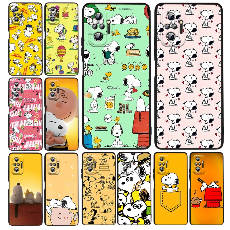 

Cartoon Snoopy Cute Dog For Xiaomi Redmi Note 11E 11S 11 11T 10 10S 9 9T 9S 8 8T Pro 5G 7 5 Soft TPU Cover Black Phone Case