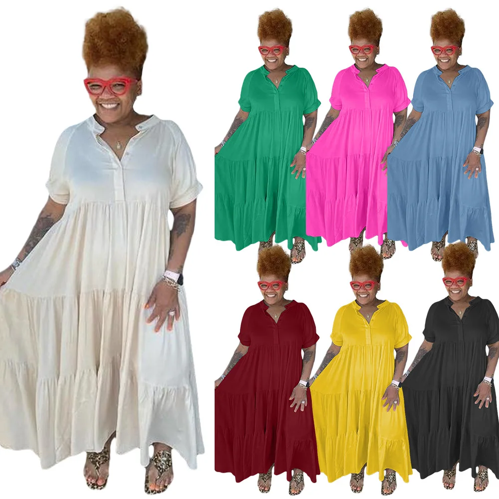 

European and American women's new fashion casual button lapel dress plus size women's dress