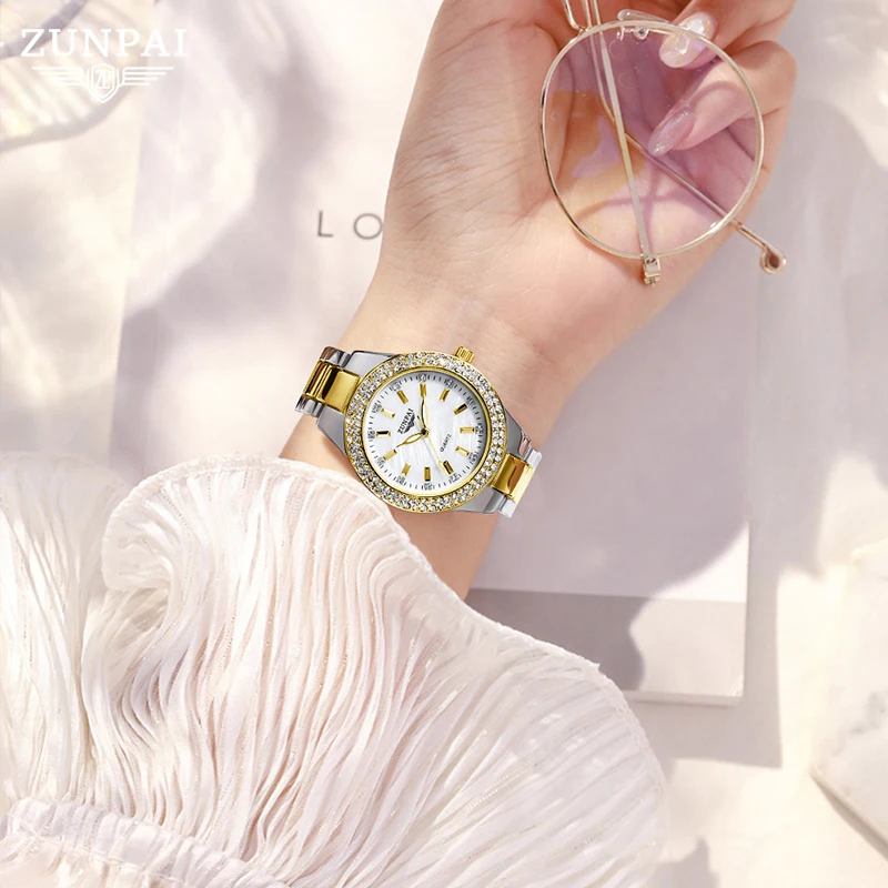 ZUNPAI оригинальные женские часы розовое золото кварцевые наручные модный