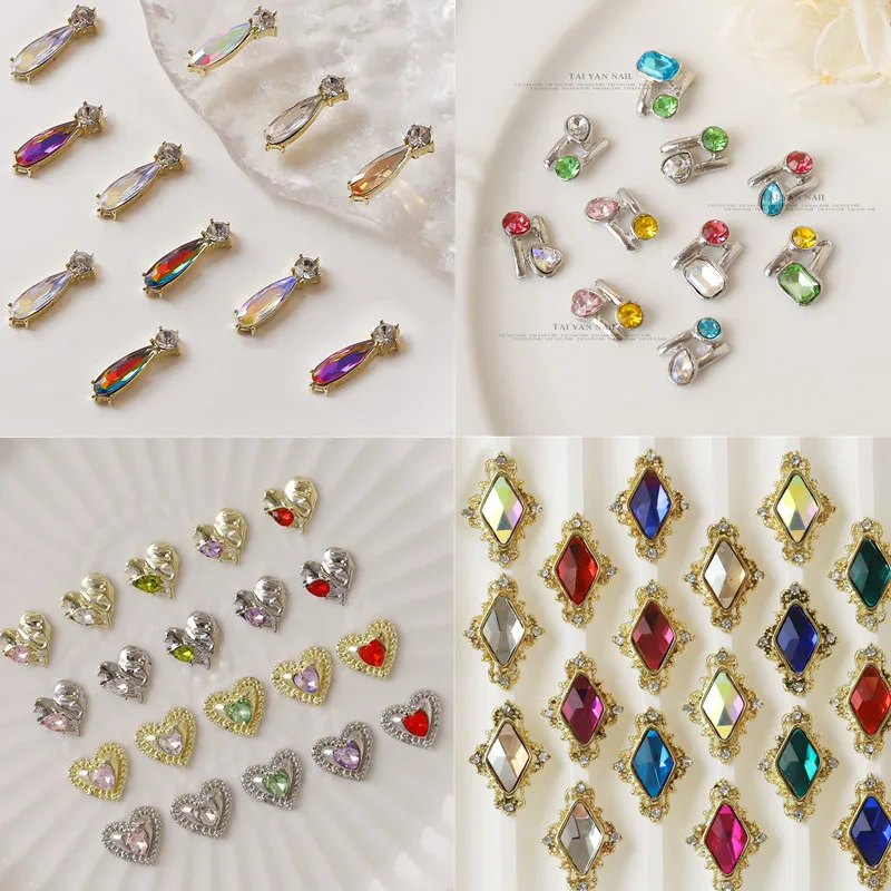 50pcs Korean Water Drop Shaped Nail Art Charms Design AB Diamond Hllowed Mnnicure Parts Rhinestone Crystal Naill Decoration