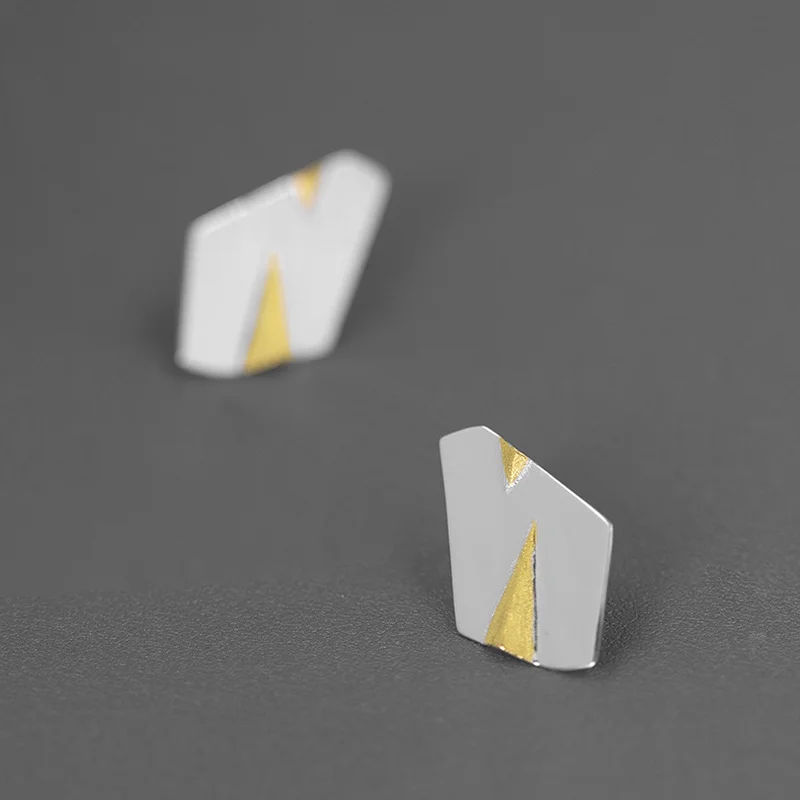 

INATURE 925 Sterling Silver Fashion Geometry Crease Metal Stud Earrings For Women Statement Jewelry