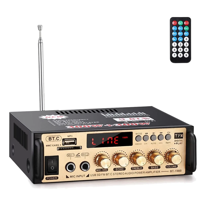 

198A 30Wx2 (RMS) Bluetooth 5.0 Stereo Audio Amplifier, 250Wx2 (MAX) 2 Channel Power Amplifier Sound Receiver(EU Plug)