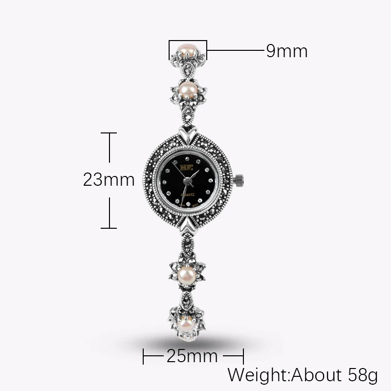 YYSUNNY Fashion Women's Round Wrist Watch S925 Sterling Silver Small Flowers Inlaid with Beads Bracelet Elegant Jewelry enlarge