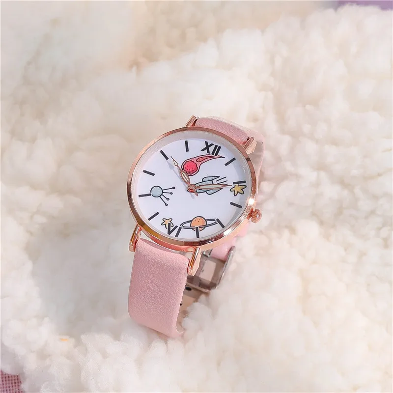 

Fashion Round Quartz Cartoon Space Dial Casual Wrist Watches Leather Strap Fashionable Clock Waterproof Wristwatch for Women