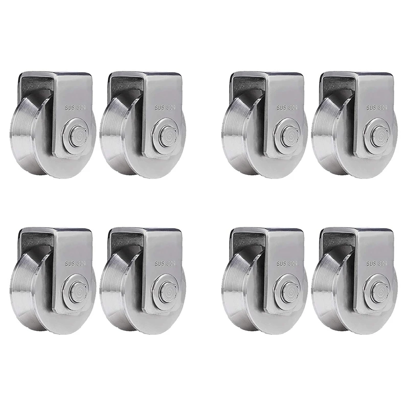 

8Pcs 2 Inch V Type Pulley Roller 304 Stainless Steel Sliding Gate Roller Wheel Bearing For Material Handling And Moving