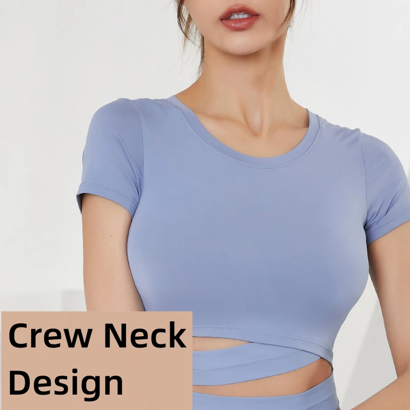 2022 New Women Sports Short Sleeve Breathable Slim Crop Tops Quick Dry Running T Shirt Yoga Tees Fitness Gym Workout Shirts
