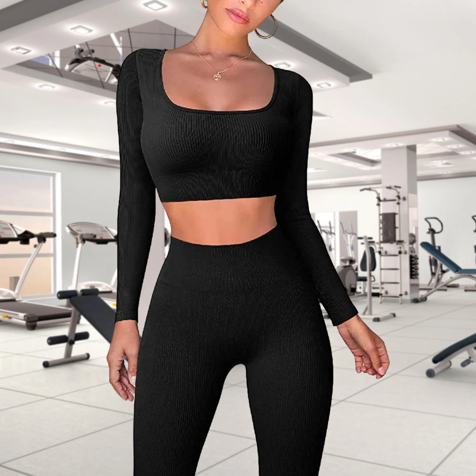 

New in Matching Sets Solid Color Long Sleeve Crop Top High Waist Pant Tracksuit Bodycon Sexy Y2k Streetwear Sweatshirt Suits