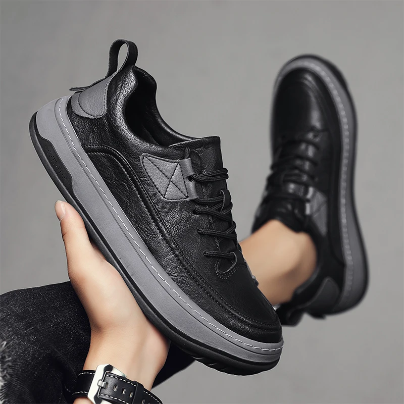 

Hard-Wearing Outdoor Breathable men Shoes lace up Leather Casual Shoes Men outdoor Flat Platform Walking Shoes S13510-S13518