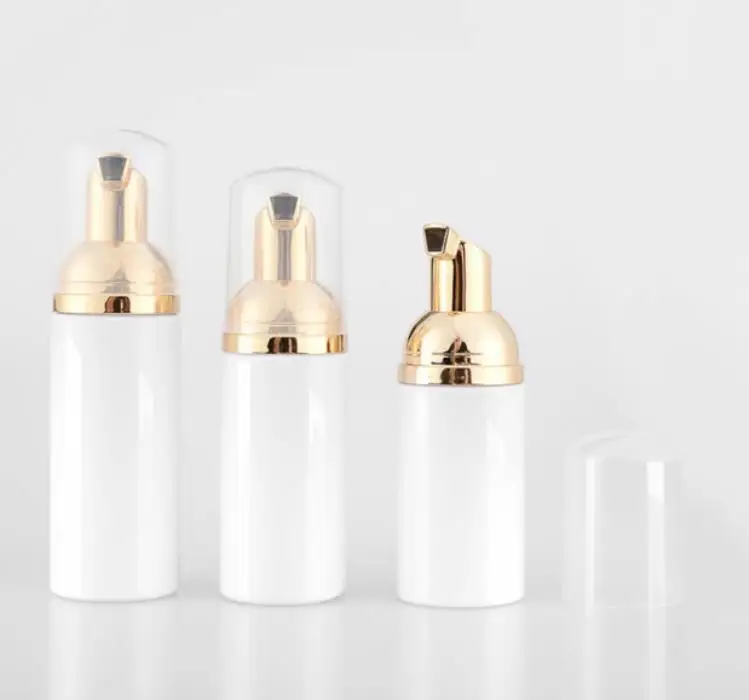 

30ml 50ml 60ml Empty cosmetic facial Cleanser wash cream Plastic pet white liquid soap Foam bottle with golden foamer pump SN