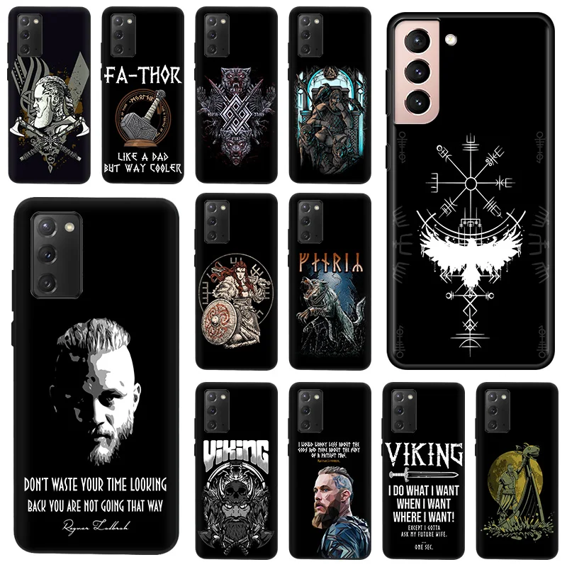 

Black Silicone Vikings Art Phone Case for Samsung Note 20 Ultra 10 9 8 Galaxy S20 FE S21 S22 5G S10 Plus Lite Pattern Soft Cover