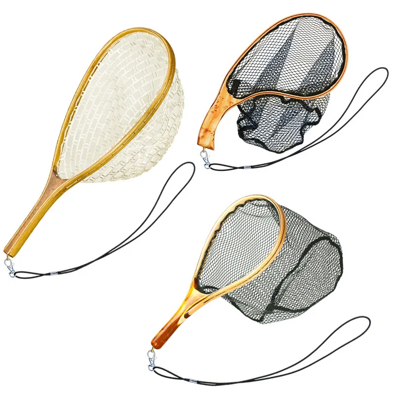 

1pcs Mini Stream Net Reading Gold Camphor Wood Handle Fly Road Yamakou White Stripe Net Bag with Missed Rope