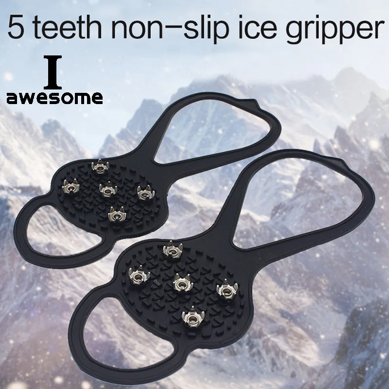 

5 Teeth Ice Gripper For Shoes Women Men Crampons Ice Gripper Spike Grips Cleats For Snow Studs Non-Slip Climbing Hiking Covers