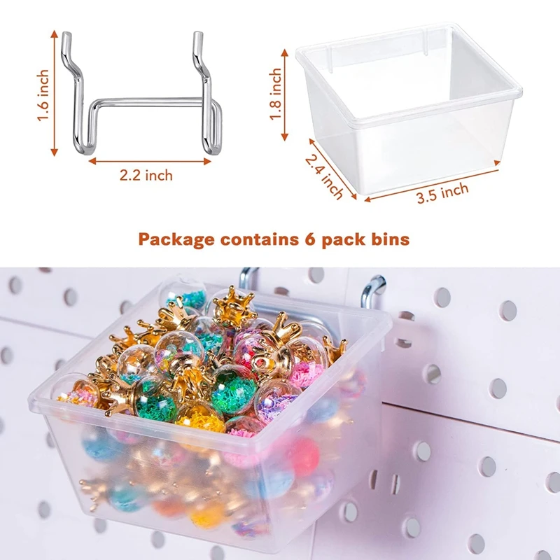 6 шт. в упаковке прозрачные корзины для пегборда крючки ящиков аксессуары DIY
