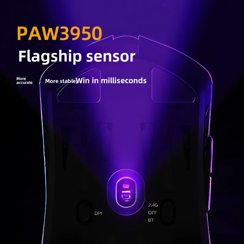 Фото Беспроводная игровая мышь IROK HE6 из углеродного волокна с сенсором PAW3950, частотой опроса 8000 Гц (8K), трехрежимным Bluetooth, ультралегкая №3