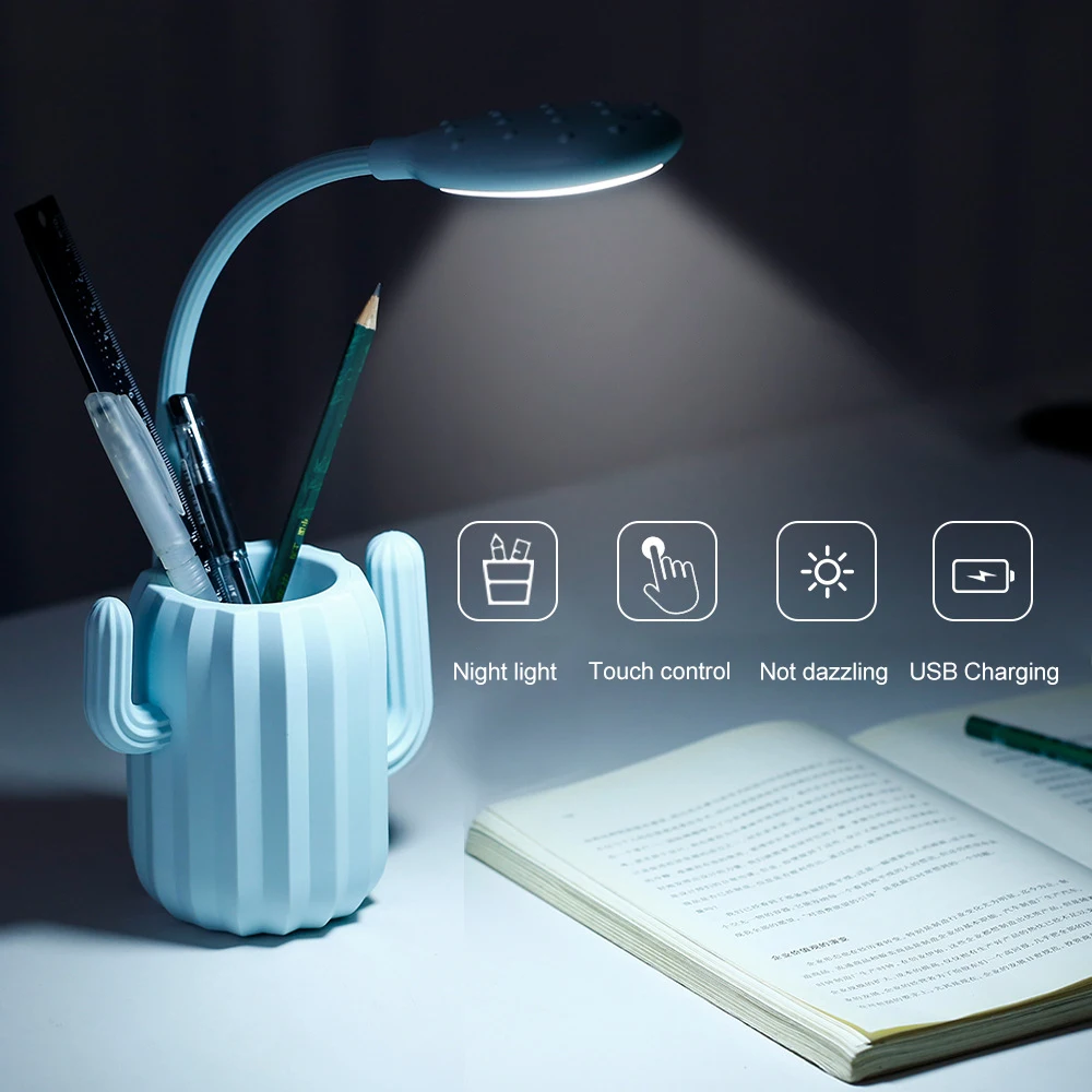 

Creative LED Multi-function Eye Protection Table Lamp Cactus Storage Table Lamp Student Reading USB Rechargeable Night Light