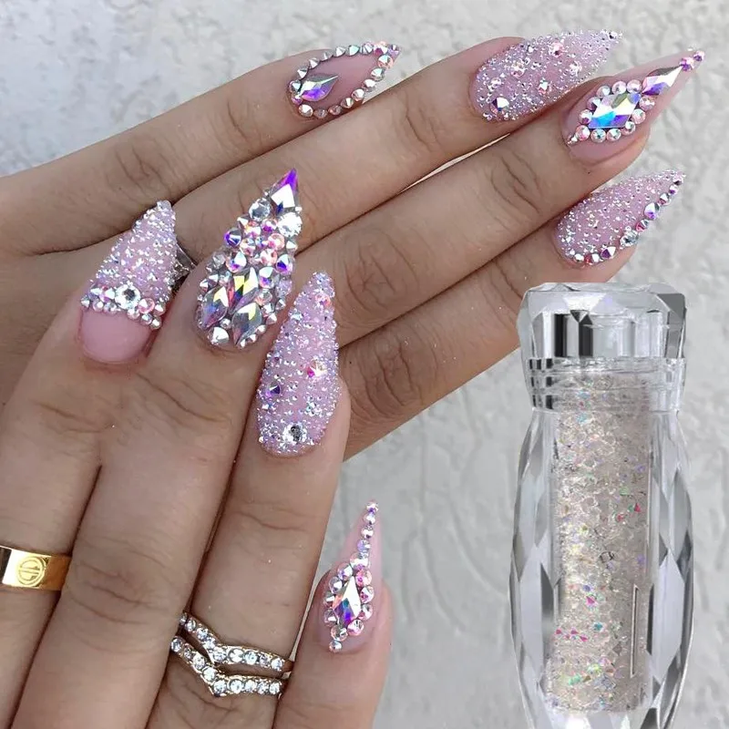 

1 Bottle Colorful Crystal Nail Art Rhinestones Gravel Sand Beads Micro Strass Nail Art Glass Caviar Beads 3D Nail Decorations #^