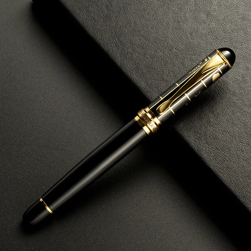 Перьевая ручка HUASHILAI Black Resin 0.5 F с золотым зажимом и гравировкой, карманная, портативная, для практики каллиграфии (art.: 3920dbe8bc84e) - 3920dbe8bc84e