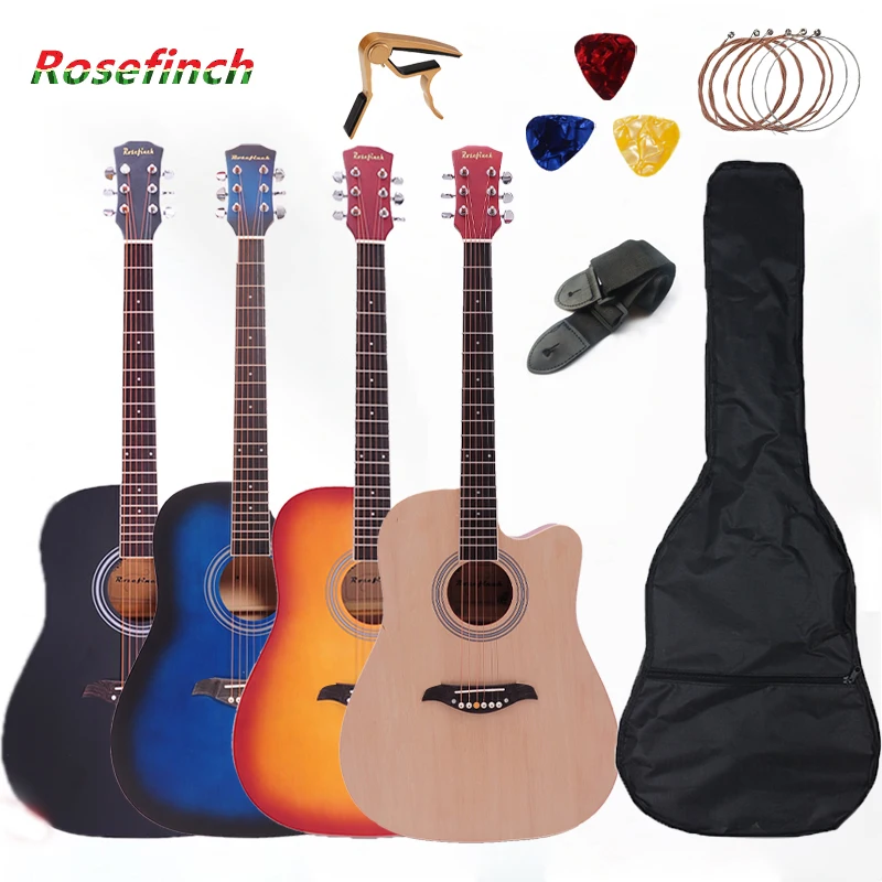 Acoustic Folk Guitar 41 inch Basswood Guitar with Bag Pick Capo Strings Wooden Guitar for Beginners Black Wooden Blue AGT123A enlarge