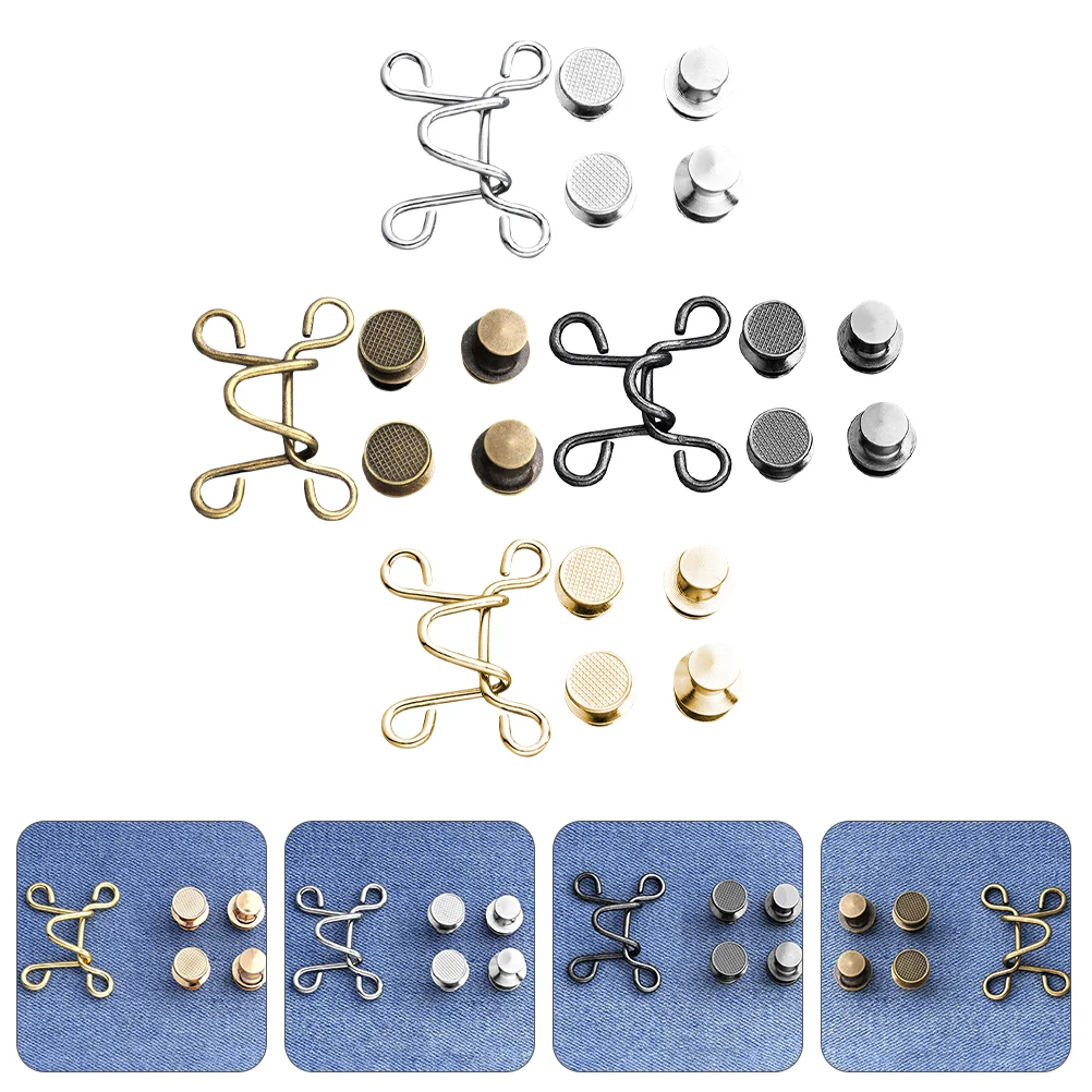 

4 Pcs Waist Buttons Thin Nail Free Buckles Snap Fastener Snaps Clothing Press Stud Jeans DIY Accessories