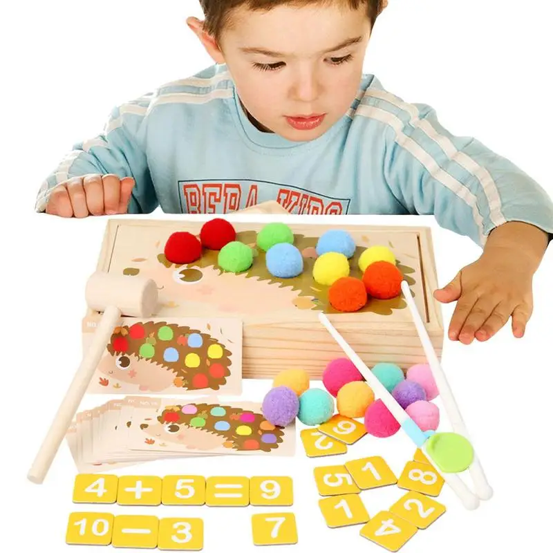 

Montessori Math Toys Gopher Game Color Sorting Ball Game Counting Matching Game Bead Clip Teaching Aid Toy With Hammer Preschool