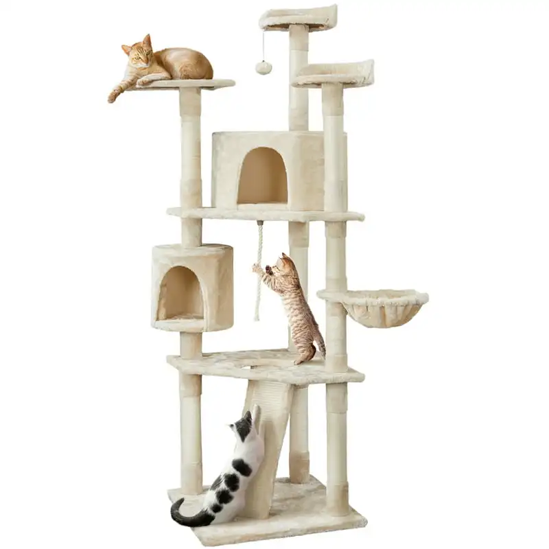 

Multilevel Large Cat Tree Condo Tower with Scratching Post, Beige
