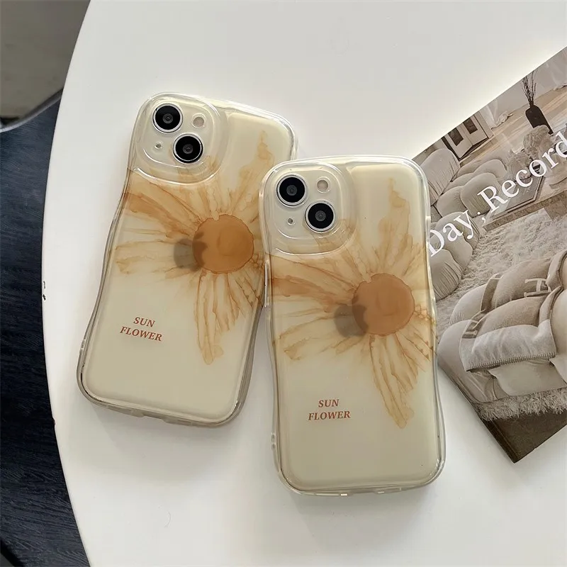

Fashion Eugene Flower Sunflower Coffee Latte Couple Phone Cover Case For Iphone 14 13 12 11 Pro Max Fall Proof Soft Coque Fundas