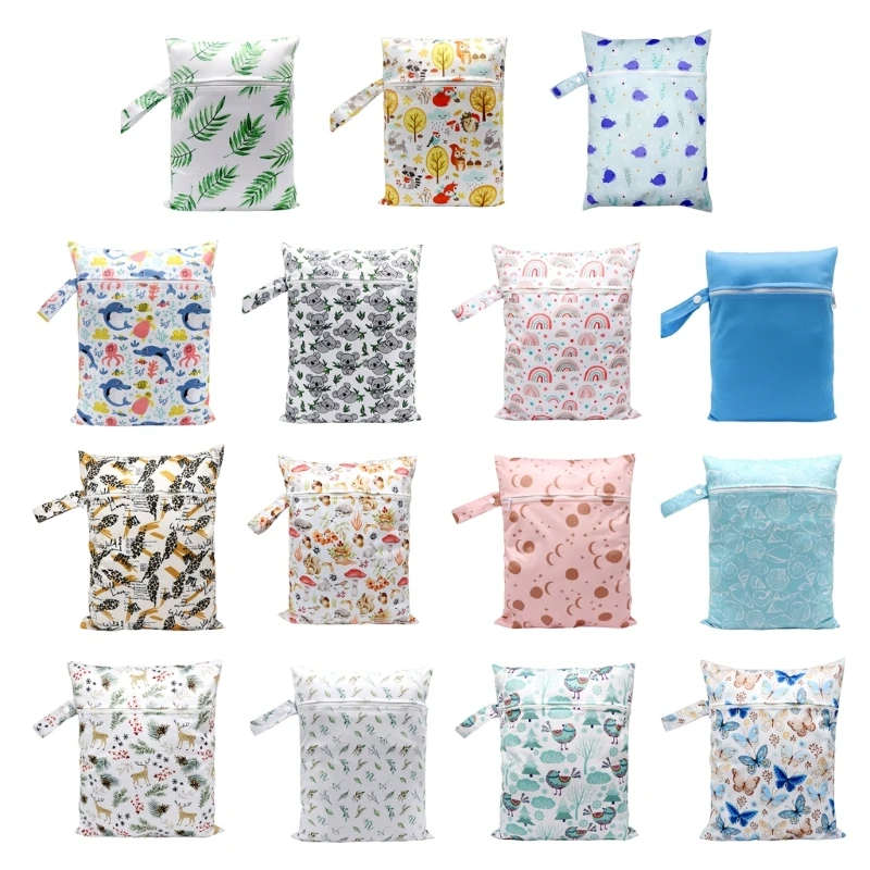 57EE Stylish & Practical Baby Diaper Bag Cartoon Print Wet Dry Nappy Zipper Handbag for Travel Parents for Outings & Travels