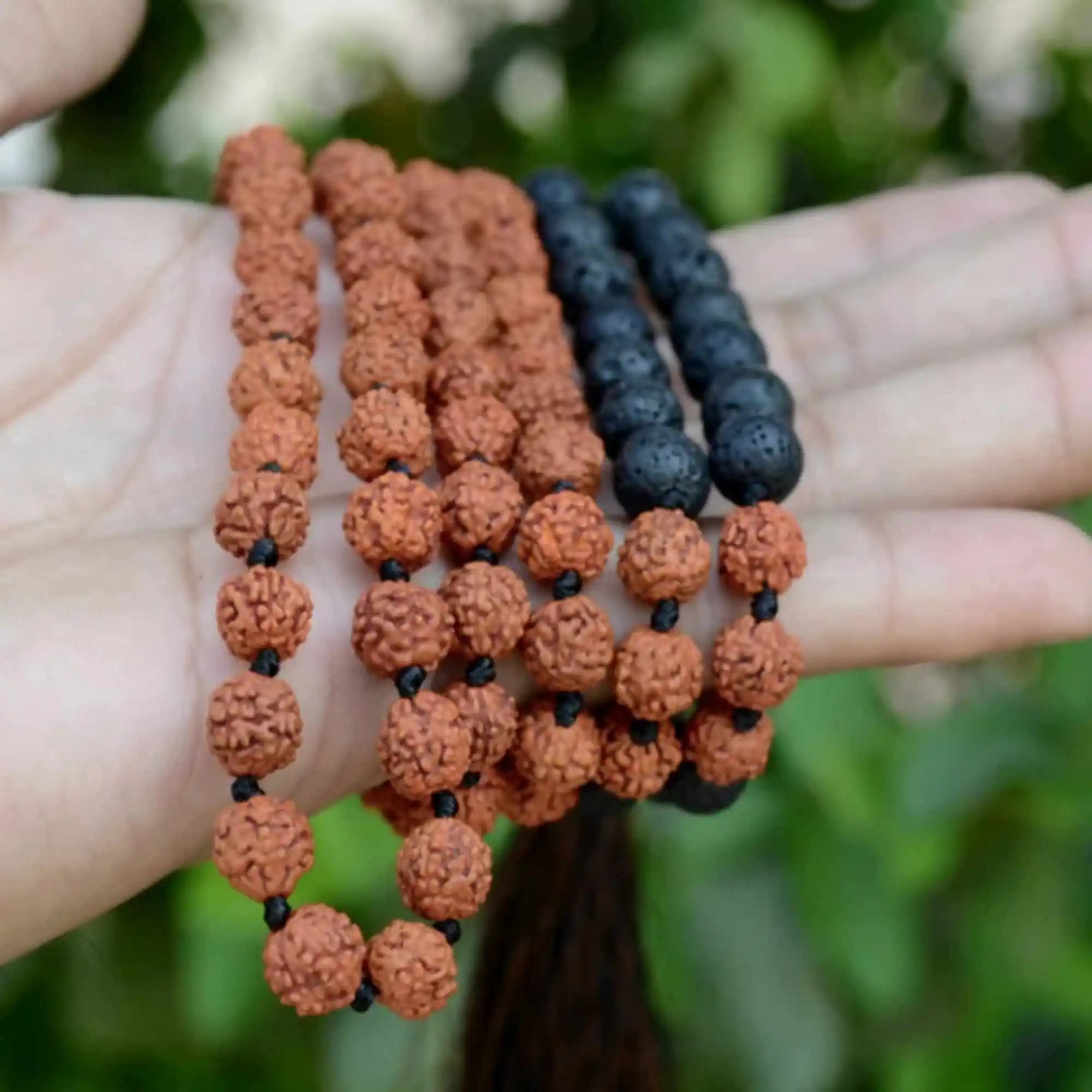 

8mm Natural black volcanic rocks Sandalwood 108 knot necklace Chain Pray Chic Practice spread Beaded All Saints' Day Colorful