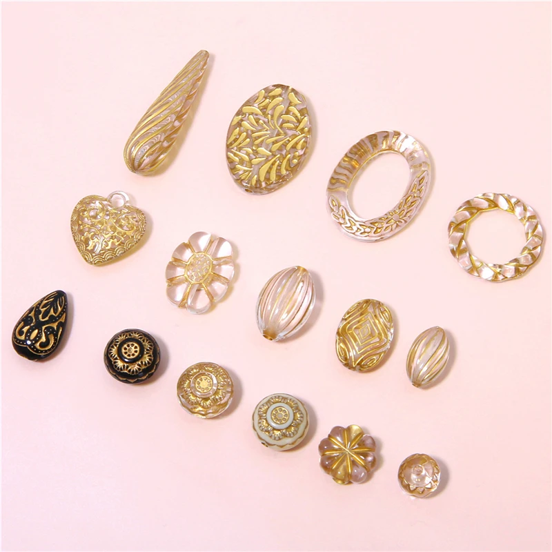 Акриловые бусины неправильной формы с золотым изумрудом в стиле барокко