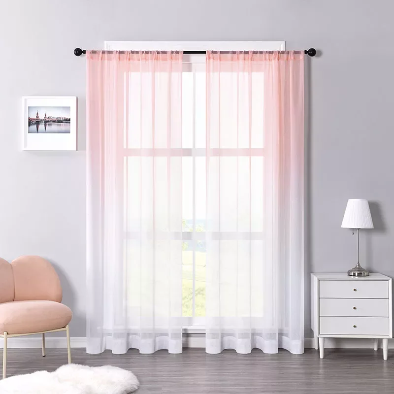 

2022Pink Gradient Up and Down Sheer Tulle Curtains for Living Room Bedroom Organza Voile Curtain Window Treatment Panels Drapes
